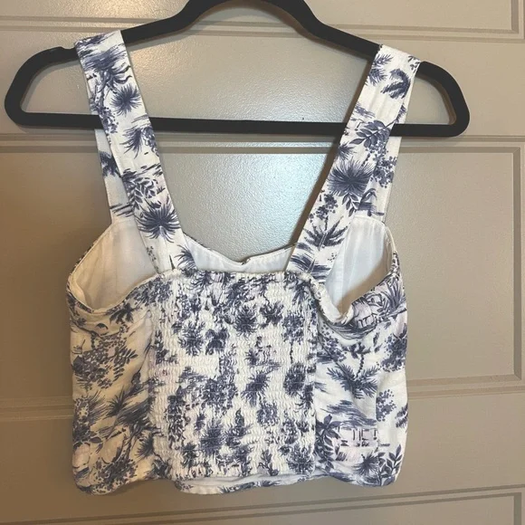 Abercrombie & Fitch Linen Crop Top Blue Tropical - Picture 3 of 4